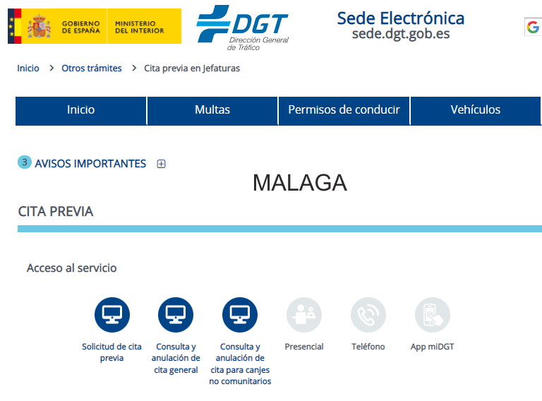 cita previa DGT MALAGA